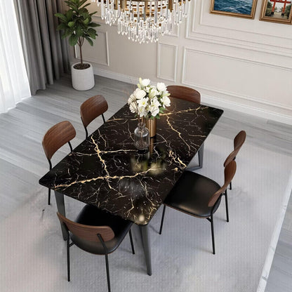 63"-79"Luxury Black Marble Dining Table, Sleek Metal Base for Contemporary Dining Room