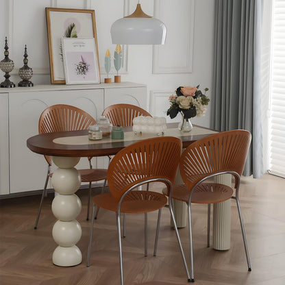 63"-79"Cream Style Oval Dining Table, Retro Design with White Beaded Base