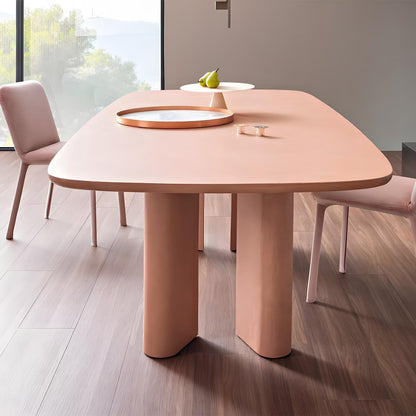 63"-79"Pink Wood Dining Table with Chunky Legs, Modern Rectangular Kitchen Table