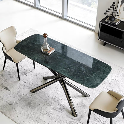63“-79”Modern Oval Black Marble Dining Table with X-Shape Metal Base, Seats 4-6 for Kitchen & Dining Room