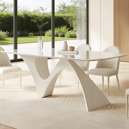 63"-79"Contemporary Minimalist Dining Table, Glossy White Top with Abstract Curved Legs