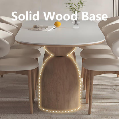 62"-78"Modern Oval Dining Table, White Top with Sculptural Wood Bases for 4-6 People