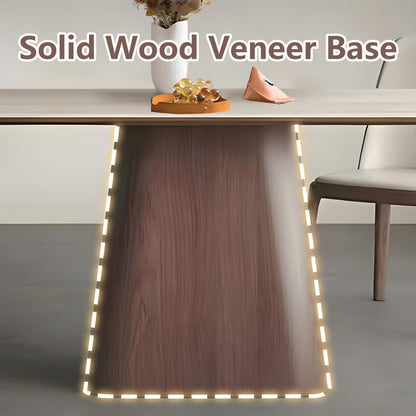 63"-79"Mid-Century Oval Dining Table, White Sintered Stone Top with Walnut Pedestal Base