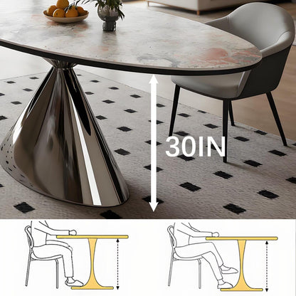 63"-79"Modern Oval Marble Dining Table with Polished Chrome Base, Luxury Kitchen Table for 4-6 People