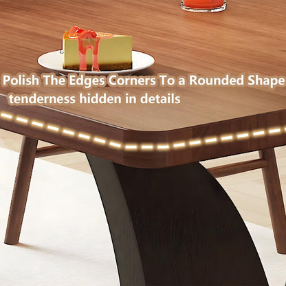 63"-79"Retro Style Wooden Dining Table, Brown Rectangular Kitchen Table with Unique Curved Legs for Dining Room