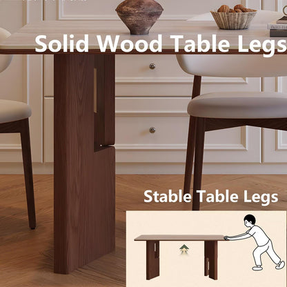 63"-79"Modern Rustic Dining Table, Natural Wood Top with Solid Walnut Base