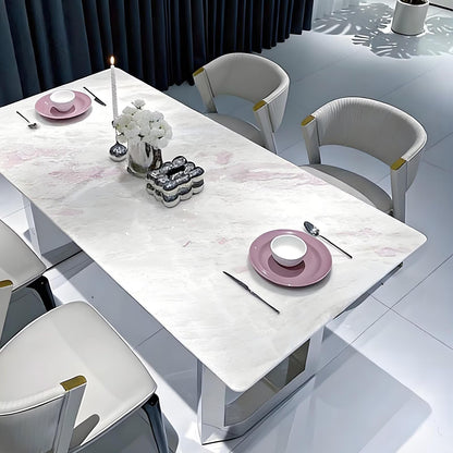 63"-79"Luxury Rectangular Marble Dining Table, Contemporary White Kitchen Table with Sleek Stainless Steel Base