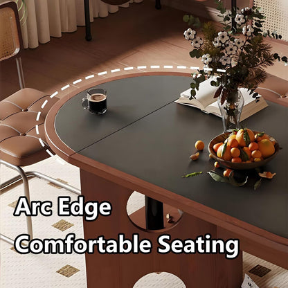 63"-71"Mid-Century Style Oval Dining Table with Side Storage, Wooden Kitchen Desk for Home & Living Room