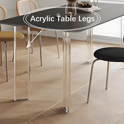 63"-79"Modern Minimalist Dining Table, Black Rectangular Top with Clear Acrylic Legs for 4-6 People