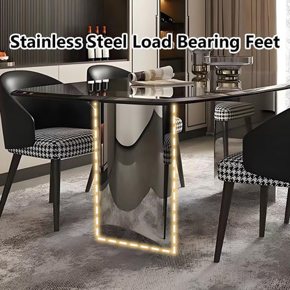 63"-79"Elegant Modern Dining Table, Rectangular Marble Top with Shiny Chrome Pedestal for Home