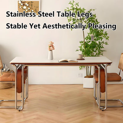 63"-71"Vintage Style Dining Table, Modern Rectangular Kitchen Table with Polished Metal Cantilever Legs