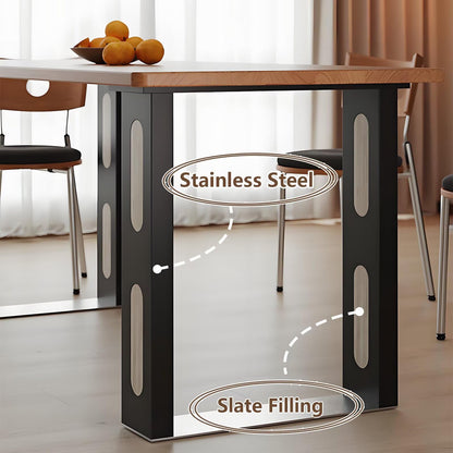 63"-79"Retro Dining Table, Solid Wood Top with Black Metal Legs for Mid-Century Kitchen