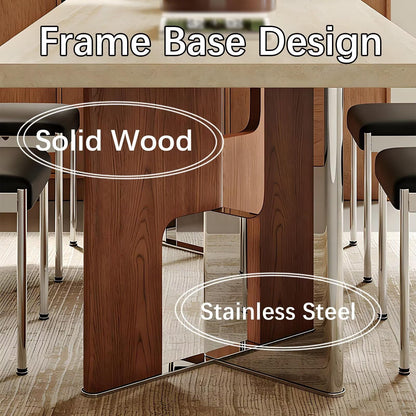 63"-79"Contemporary Neutral Dining Table, Sleek Beige Top with Contrasting Wood & Chrome Base
