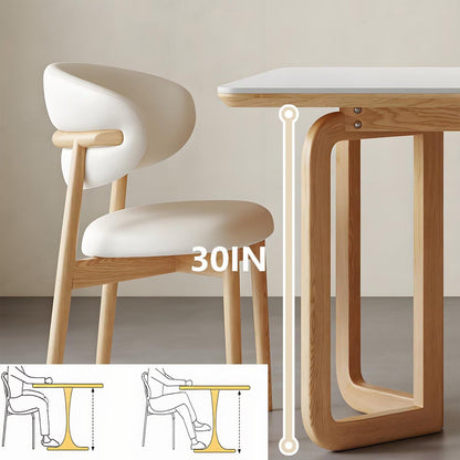 62"-78"Modern Dining Table, White Sintered Stone Top with Natural Wood U-Shaped Legs