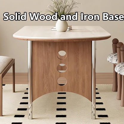 63"-71"Modern Farmhouse Dining Table, Oval White Top with Natural Wood Base for Kitchen