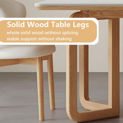 63"-79"Modern Rectangular Dining Table with White Sintered Stone Top & Natural Wood Legs, Seats 4-6