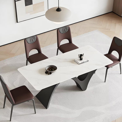 63"-79"Luxury Dining Table, White Marble Top with Sculptural Black Metal Base