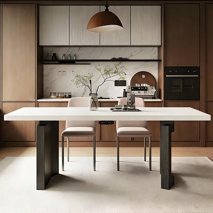62"-78"Modern Minimalist Sintered Stone Dining Table with Black Metal Base for Kitchen