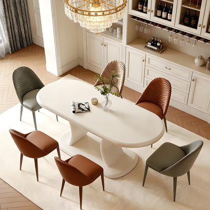 62"-78"Cream White Oval Dining Table, Modern Glossy Finish Table for 6 People