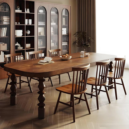 62"-78"Vintage Solid Wood Dining Table, Oval Farmhouse Table with Turned Legs for 6-8