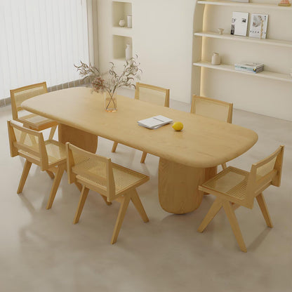 62"-78"Natural Wood Oval Dining Table, Cream Style with Sturdy Base for Dining Room