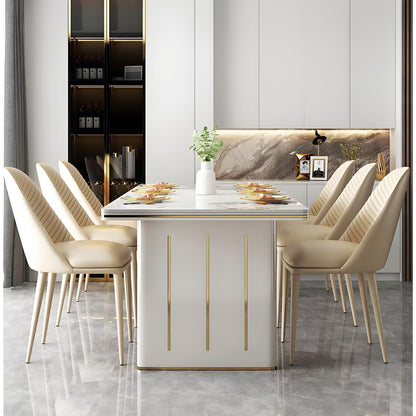 62"-78"Elegant White Marble Dining Table with Gold Trim, Sturdy Base for Dining Room