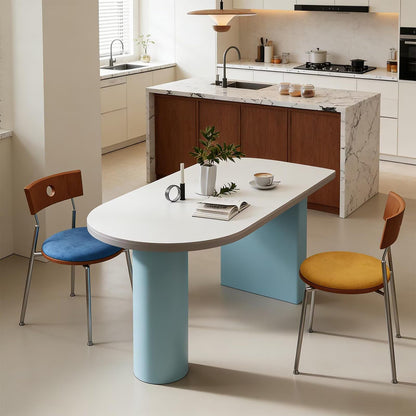 63"Modern Oval Dining Table, Colorful Block Base with White Top