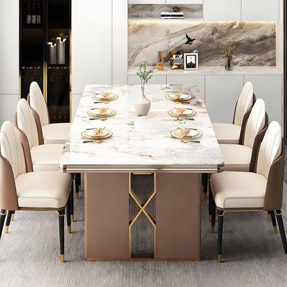 62"-78"Luxury Sintered Stone Dining Table with 8 PU Leather Chairs
