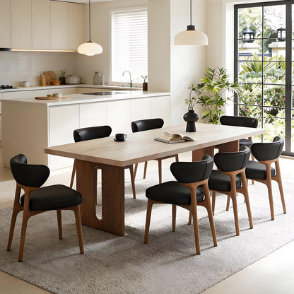 63"-79"Natural Stone Top Dining Table with Walnut Frame