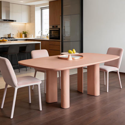 63"-79"Pink Wood Dining Table with Chunky Legs, Modern Rectangular Kitchen Table