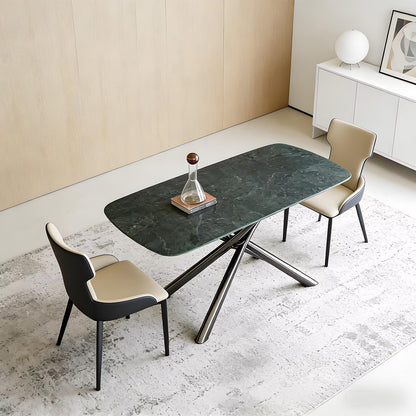 63“-79”Modern Oval Black Marble Dining Table with X-Shape Metal Base, Seats 4-6 for Kitchen & Dining Room