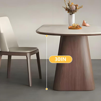 63"-79"Mid-Century Oval Dining Table, White Sintered Stone Top with Walnut Pedestal Base