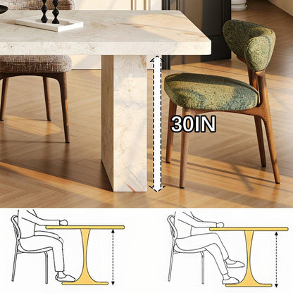 63"-79"Cream Marble Dining Table, Modern Rectangular Table with Chunky Stone Base