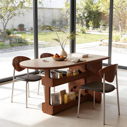 63"-71"Mid-Century Modern Oval Dining Table with Side Storage, Wooden Kitchen Table for 4 People