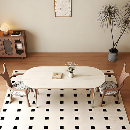 63"-71"Retro Oval Dining Table, White Top with Wood & Chrome Metal Legs