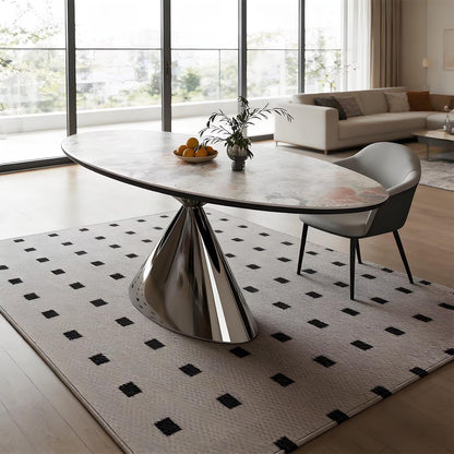 63"-79"Modern Oval Marble Dining Table with Polished Chrome Base, Luxury Kitchen Table for 4-6 People