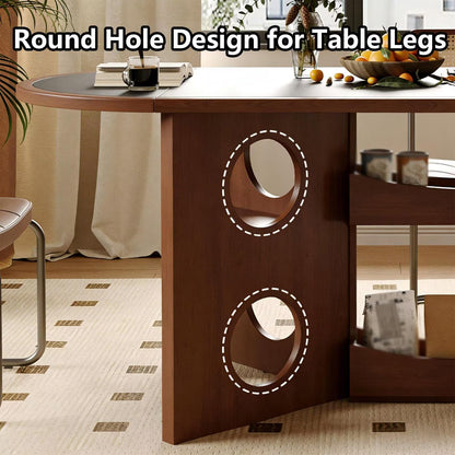 63"-71"Mid-Century Style Oval Dining Table with Side Storage, Wooden Kitchen Desk for Home & Living Room