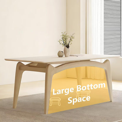 63"-71"Modern Cream Dining Table, Rectangular White Top with Natural Wood Legs for 4-6 People