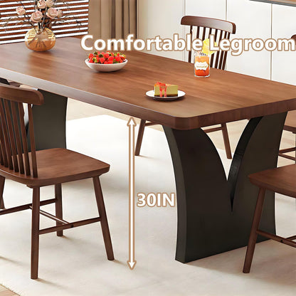 63"-79"Retro Style Wooden Dining Table, Brown Rectangular Kitchen Table with Unique Curved Legs for Dining Room