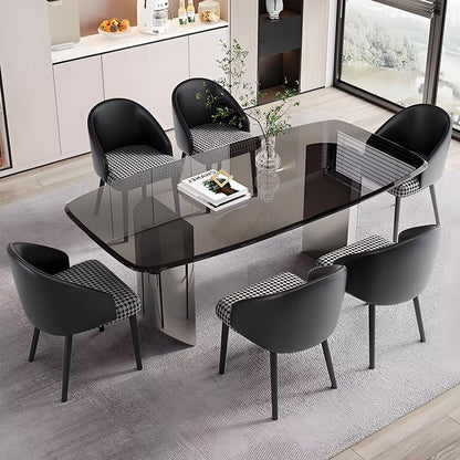 63"-79"Luxury Black Marble Dining Table, Glossy Top with Polished Metal Base for 4-6 People