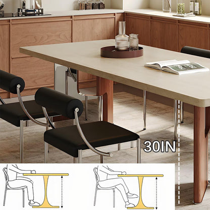 63"-79"Contemporary Neutral Dining Table, Sleek Beige Top with Contrasting Wood & Chrome Base