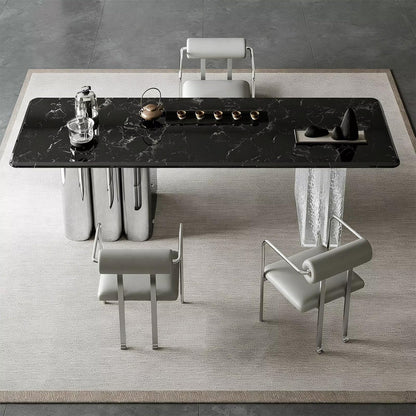 63"-79"Modern Black Marble Dining Table, Rectangular Top with Clear Acrylic Base for Kitchen
