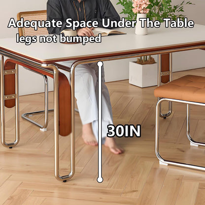 63"-71"Vintage Style Dining Table, Modern Rectangular Kitchen Table with Polished Metal Cantilever Legs