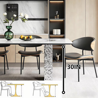 63"-71"Luxury Rectangular Dining Table, Glossy White Marble Top with Clear Acrylic & Silver Base for 6