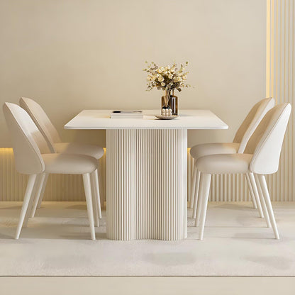 62"-78"Cream White Dining Table, Matte Top with Fluted Pedestal Bases for 4-6 People