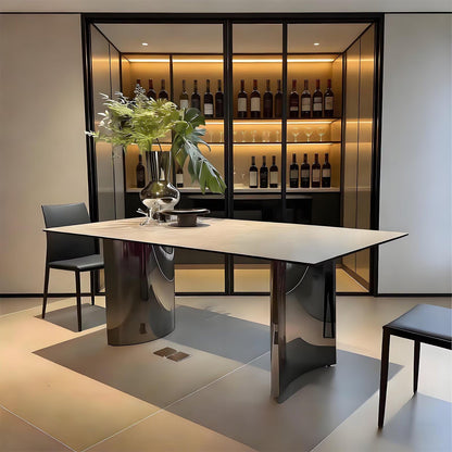 63"-79"Luxury Modern Dining Table, Rectangular Marble Top with Polished Chrome Metal Legs