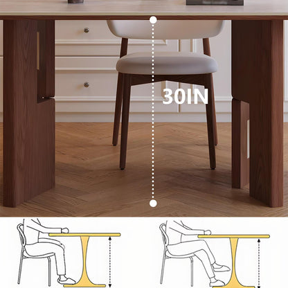 63"-79"Farmhouse Style Dining Table, Rectangular Light Wood Top with Walnut Base for 4