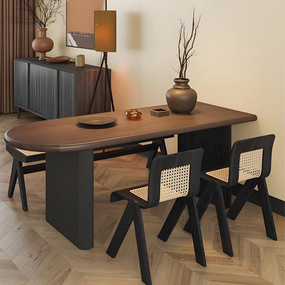 63"-79"Vintage Style Oval Wooden Dining Table, Mid-Century Walnut Kitchen Table for Dining & Living Room Use