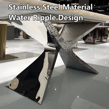 63"-79"Minimalist Dining Table, Glossy White Tabletop with Black Water Ripple Base