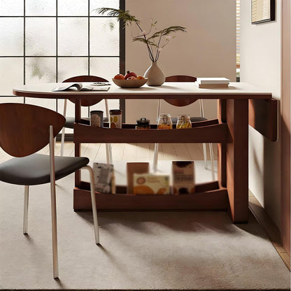 63"-71"Mid-Century Modern Oval Dining Table with Side Storage, Wooden Kitchen Table for 4 People